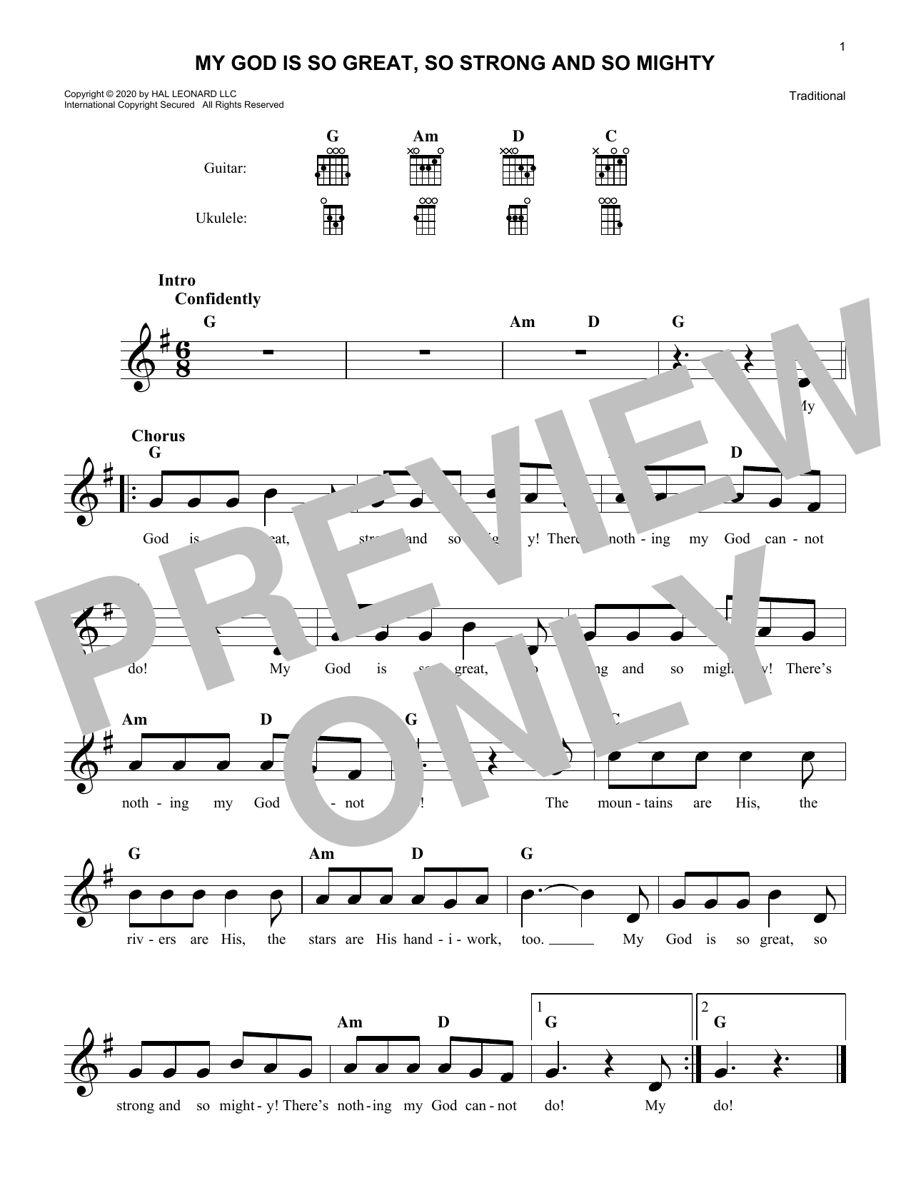 Traditional My God Is So Great, So Strong And So Mighty Sheet Music Notes & Chords for Lead Sheet / Fake Book - Download or Print PDF