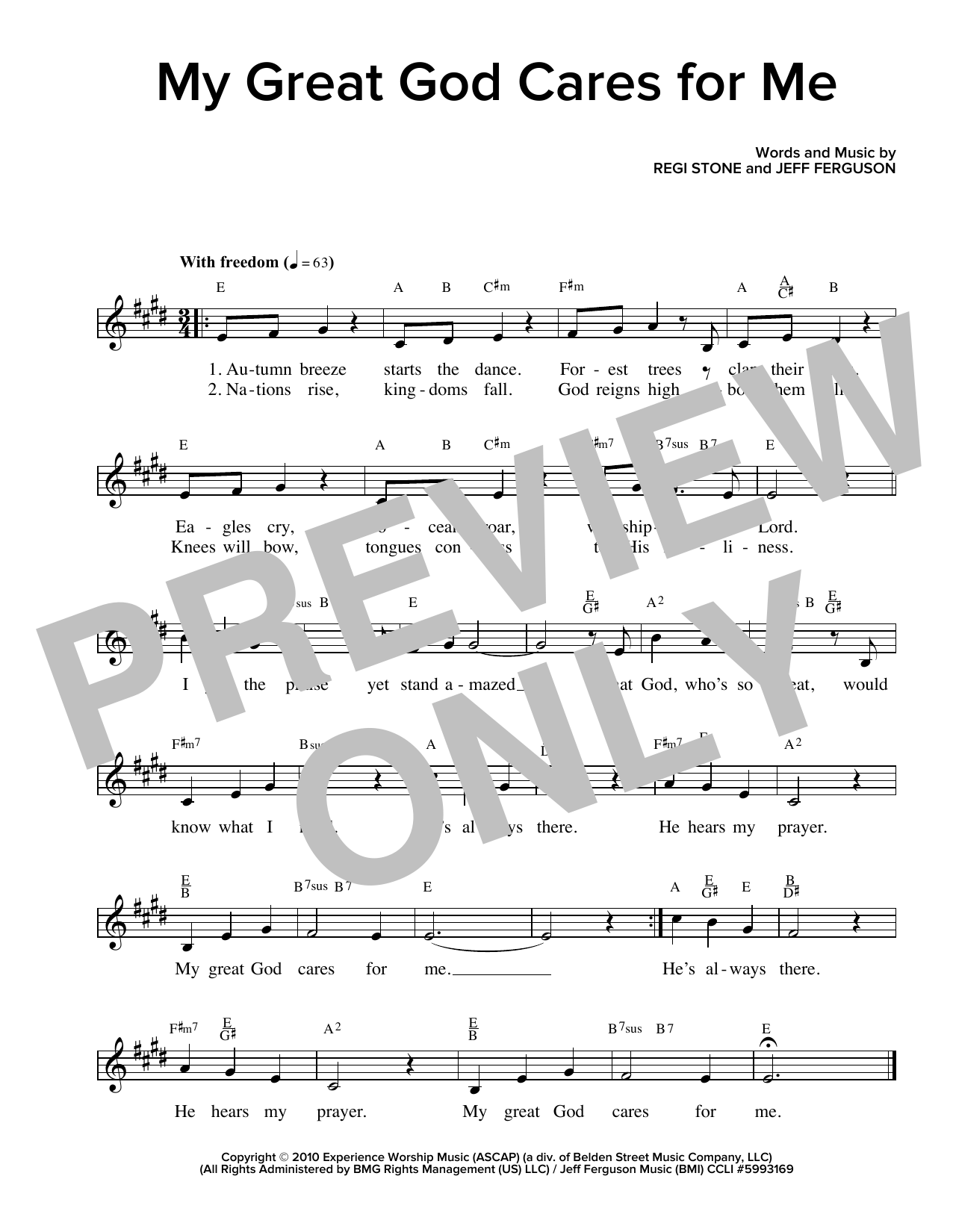 Regi Stone My Great God Cares For Me Sheet Music Notes & Chords for Melody Line, Lyrics & Chords - Download or Print PDF