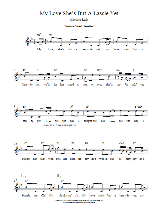 Traditional My Love She's But A Lassie Yet Sheet Music Notes & Chords for Lead Sheet / Fake Book - Download or Print PDF