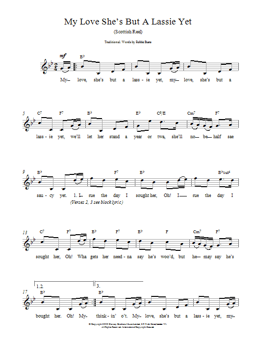 Traditional My Love She's But A Lassie Yet Sheet Music Notes & Chords for Melody Line, Lyrics & Chords - Download or Print PDF