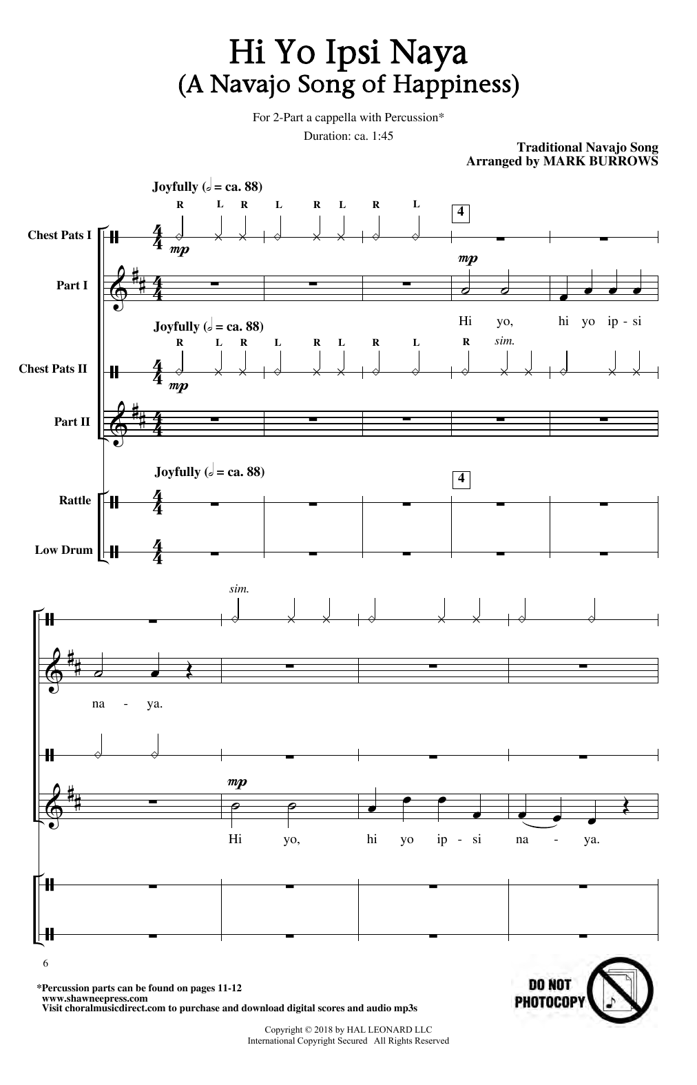 Traditional Navajo Song Hi Yo Ipsi Naya (arr. Mark Burrows) Sheet Music Notes & Chords for 2-Part Choir - Download or Print PDF