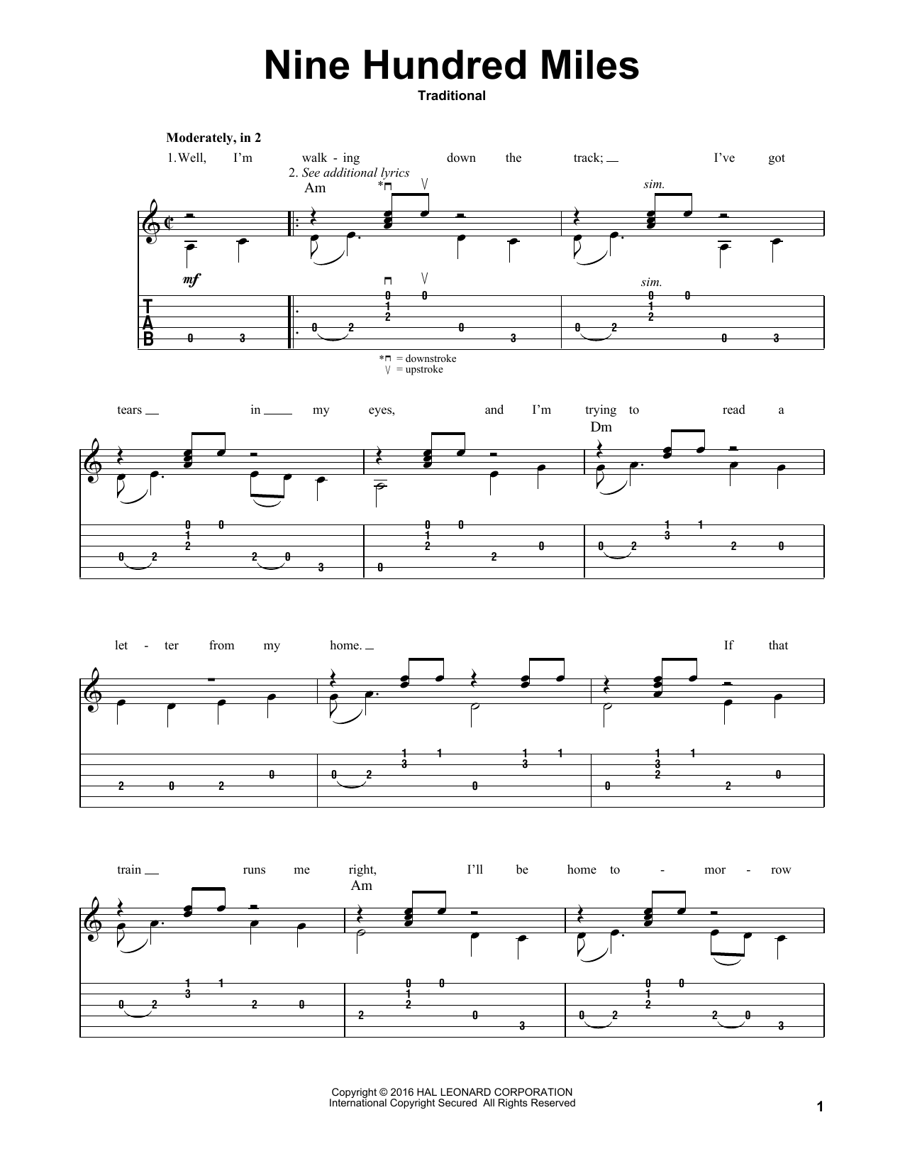 Mark Phillips Nine Hundred Miles Sheet Music Notes & Chords for Guitar Tab - Download or Print PDF