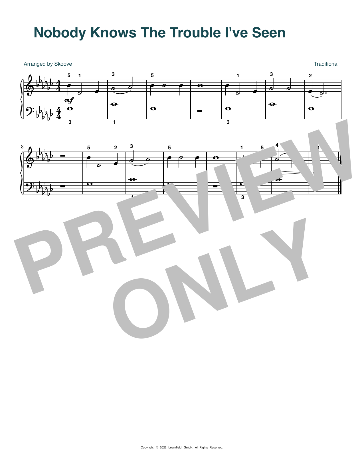 Traditional Nobody Knows The Trouble I've Seen (arr. Skoove) Sheet Music Notes & Chords for Beginner Piano (Abridged) - Download or Print PDF