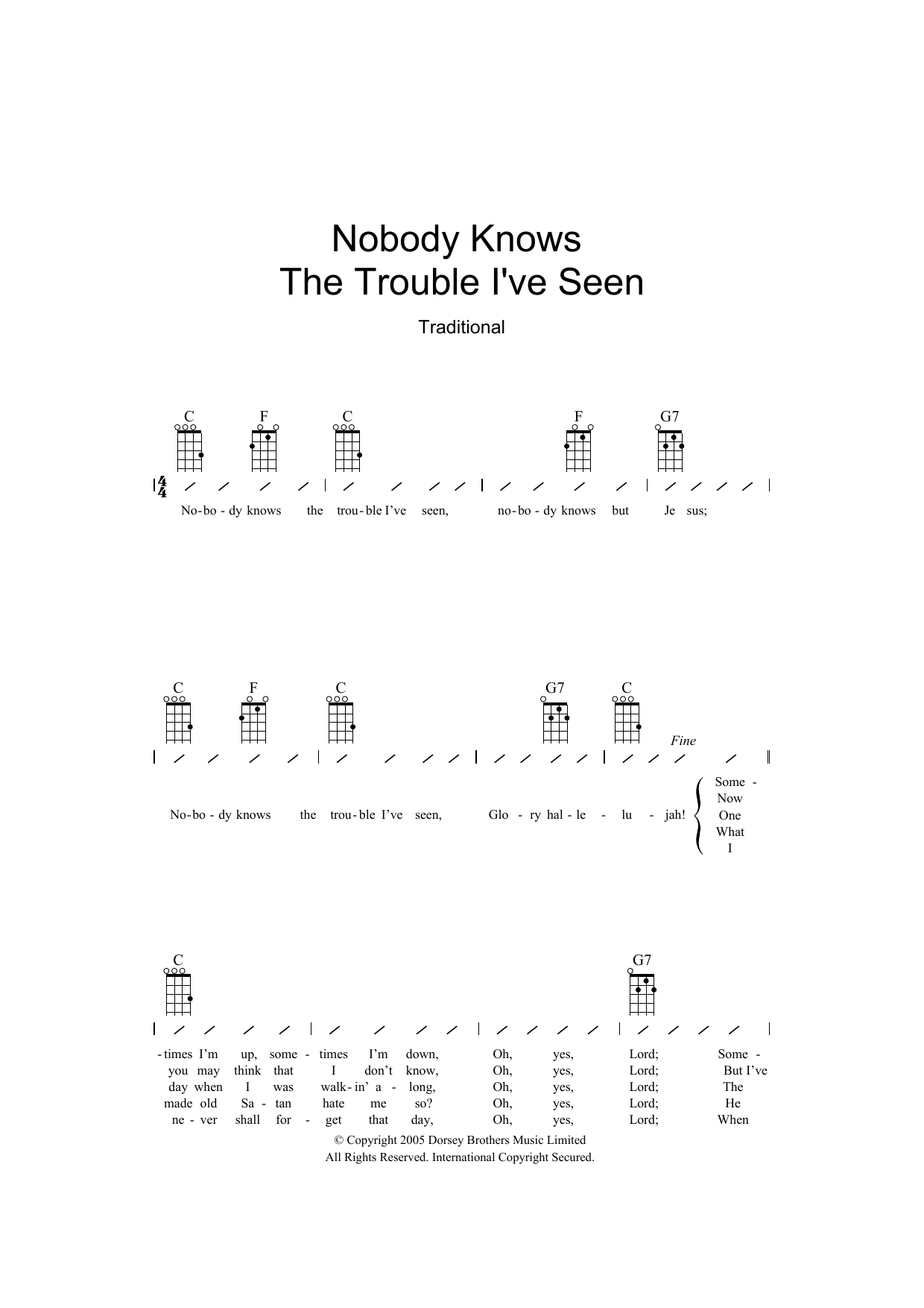 Traditional Nobody Knows The Trouble I've Seen Sheet Music Notes & Chords for Piano - Download or Print PDF