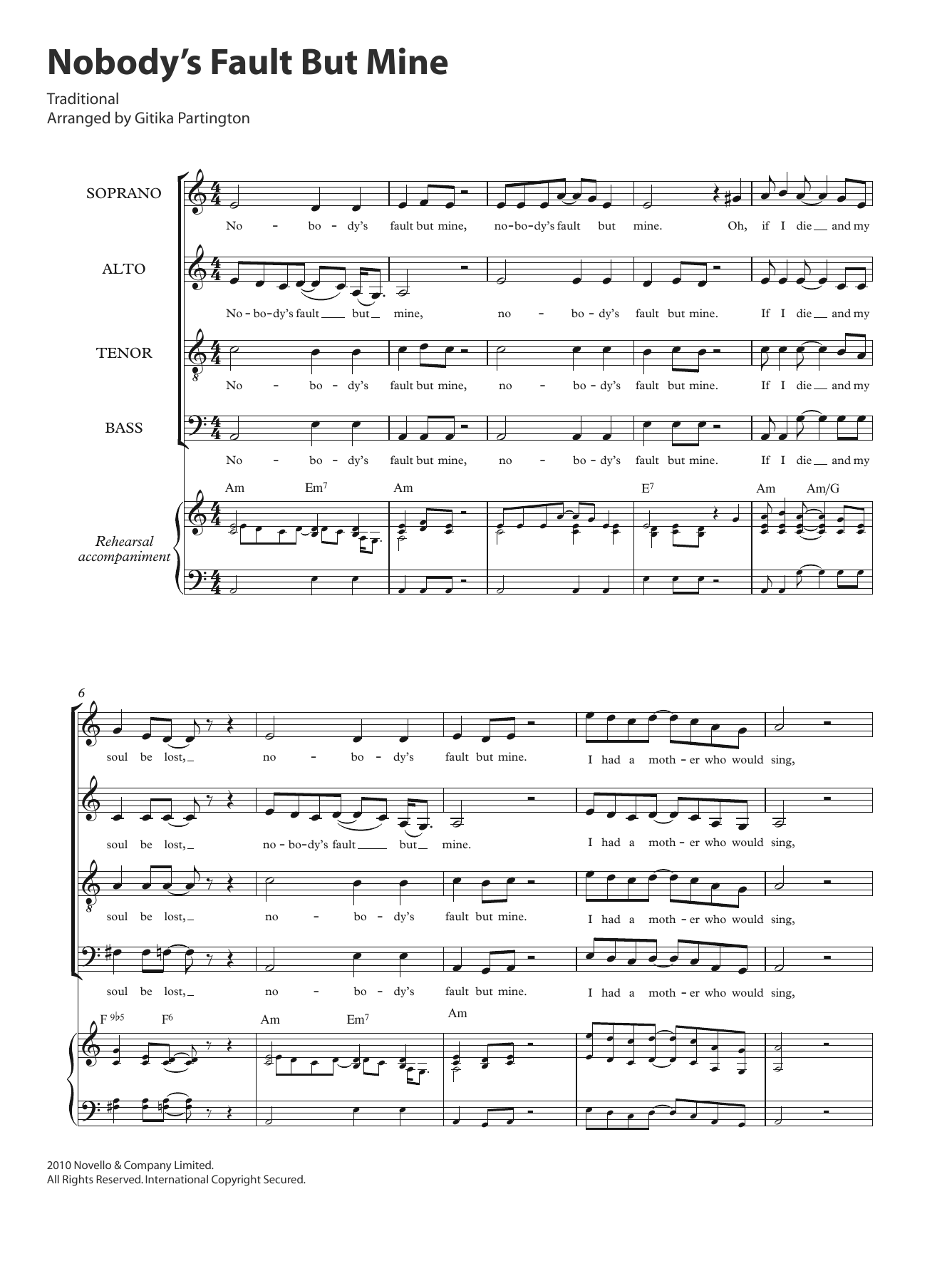 Traditional Nobody's Fault But Mine (arr. Gitika Partington) Sheet Music Notes & Chords for SATB - Download or Print PDF