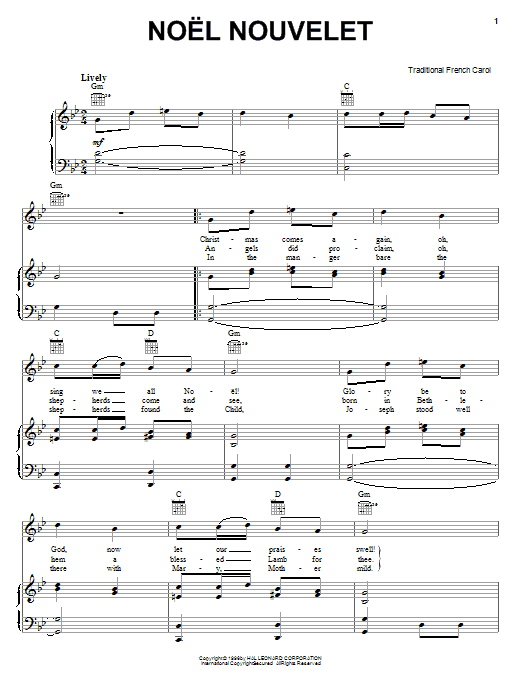 Traditional Noel Nouvelet Sheet Music Notes & Chords for Piano, Vocal & Guitar (Right-Hand Melody) - Download or Print PDF