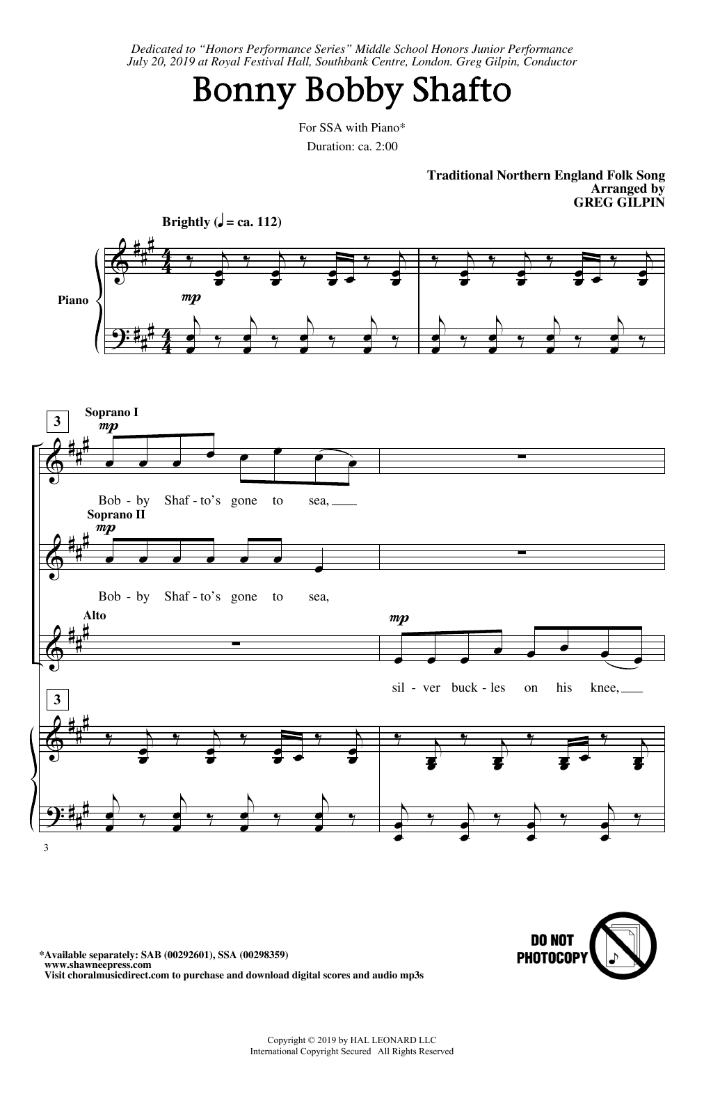 Traditional Northern England Folk Song Bonny Bobby Shafto (arr. Greg Gilpin) Sheet Music Notes & Chords for SAB Choir - Download or Print PDF