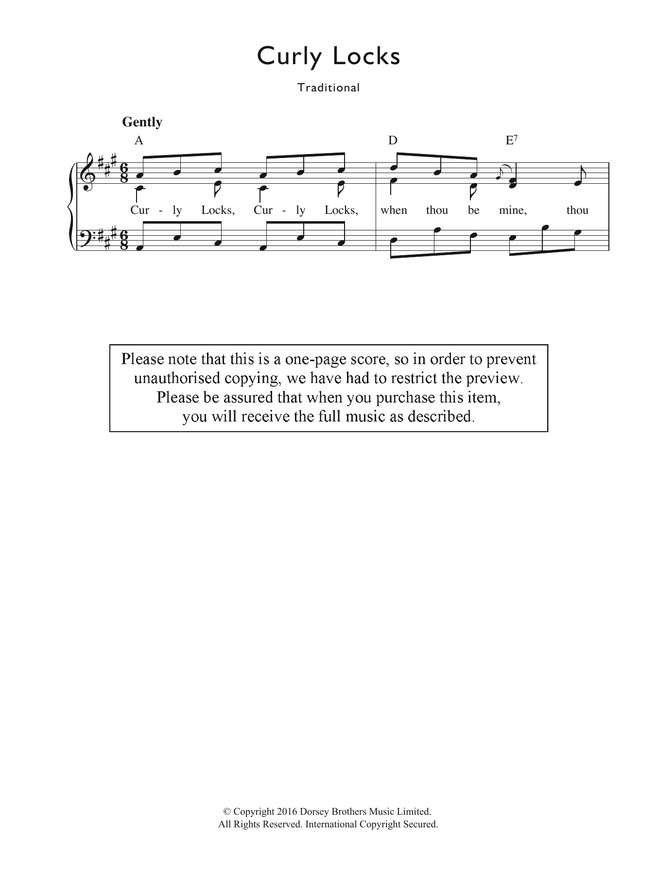 Traditional Nursery Rhyme Curly Locks Sheet Music Notes & Chords for Piano & Vocal - Download or Print PDF