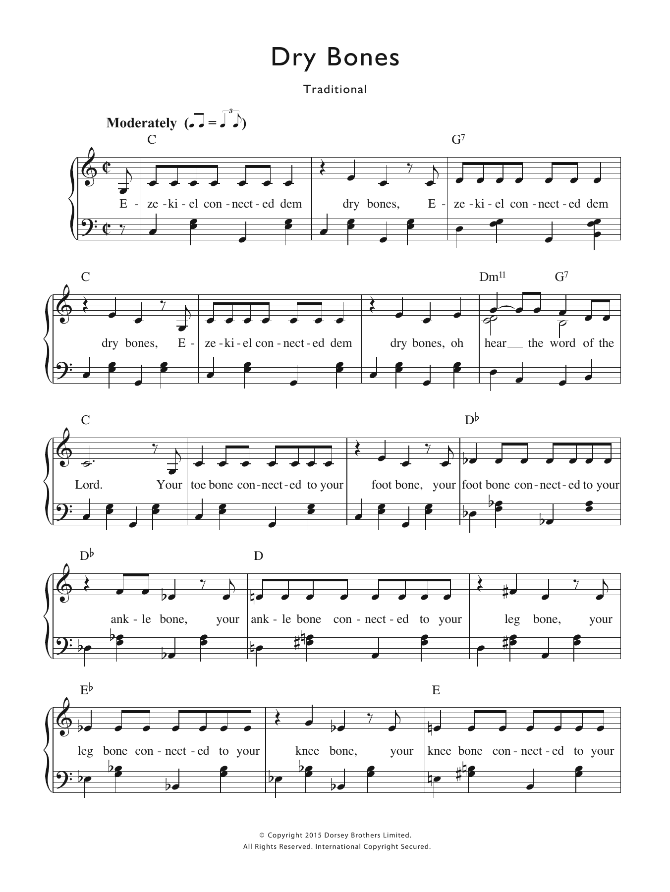 Traditional Nursery Rhyme Dry Bones Sheet Music Notes & Chords for Piano & Vocal - Download or Print PDF