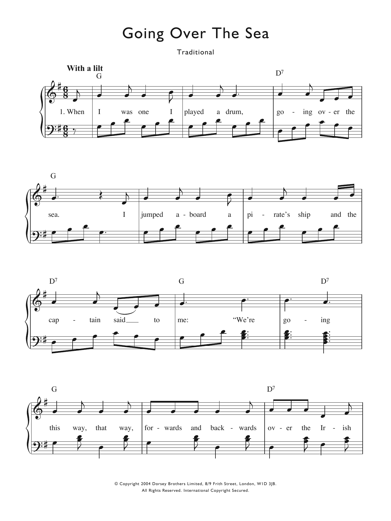 Traditional Nursery Rhyme Going Over The Sea Sheet Music Notes & Chords for Piano & Vocal - Download or Print PDF