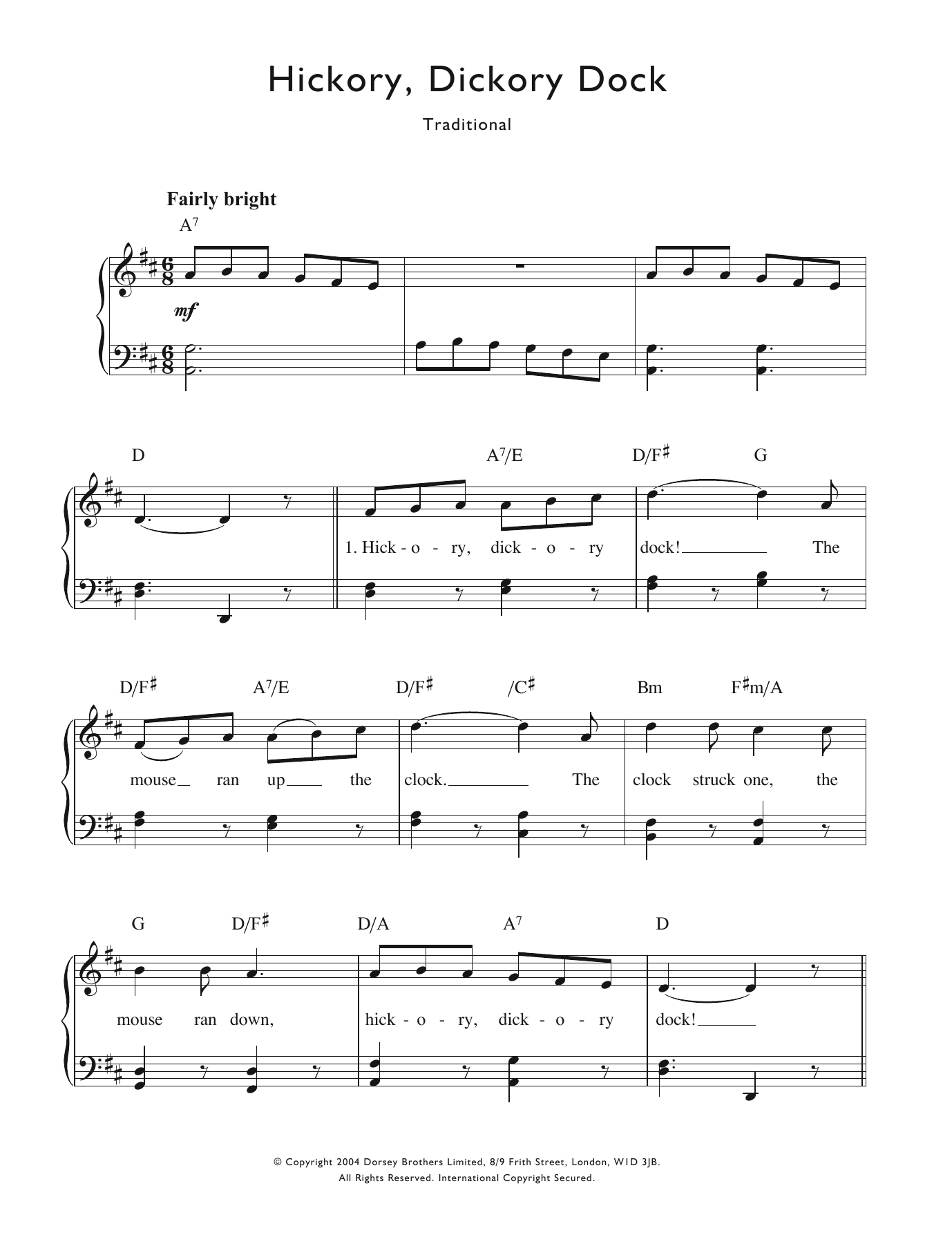 Traditional Nursery Rhyme Hickory Dickory Dock Sheet Music Notes & Chords for Piano & Vocal - Download or Print PDF