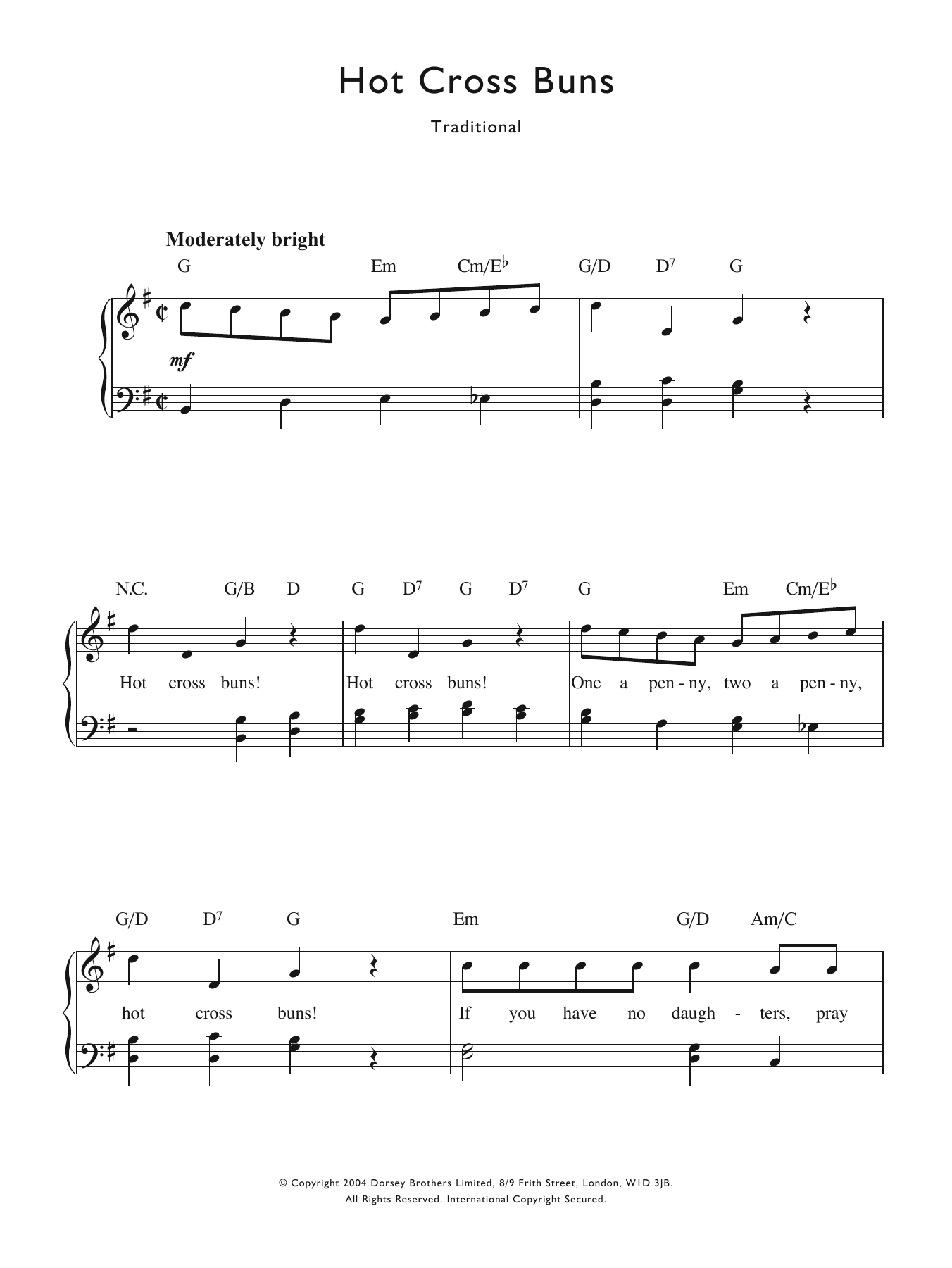 Traditional Nursery Rhyme Hot Cross Buns Sheet Music Notes & Chords for Piano & Vocal - Download or Print PDF