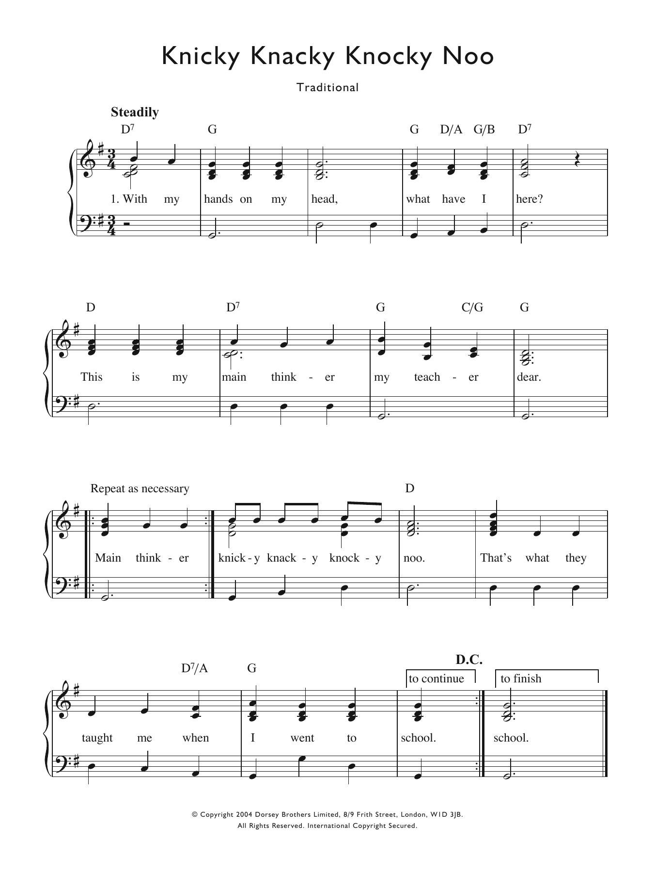 Traditional Nursery Rhyme Knicky Knacky Knocky Noo Sheet Music Notes & Chords for Piano & Vocal - Download or Print PDF