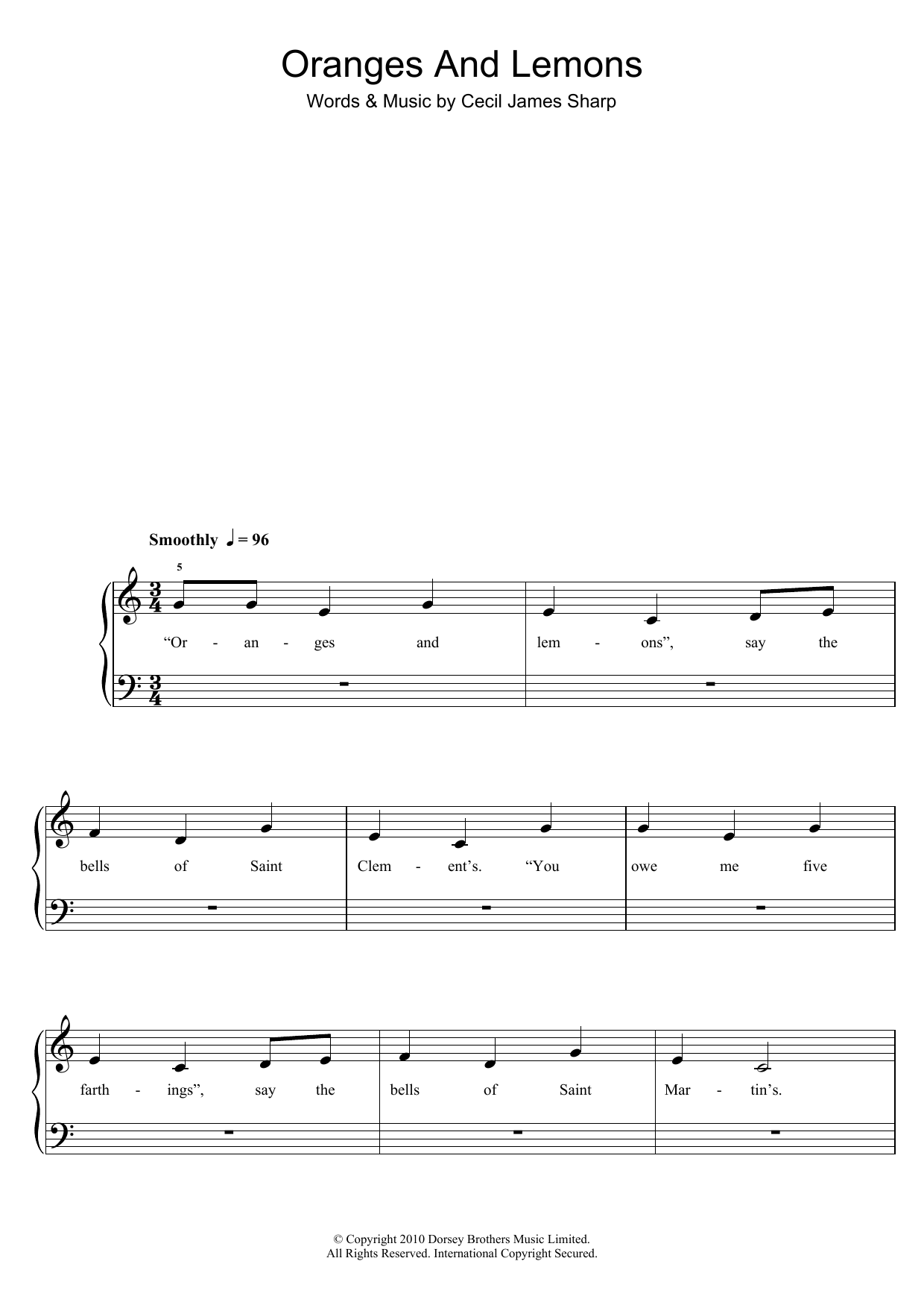 Traditional Nursery Rhyme Oranges And Lemons Sheet Music Notes & Chords for 5-Finger Piano - Download or Print PDF