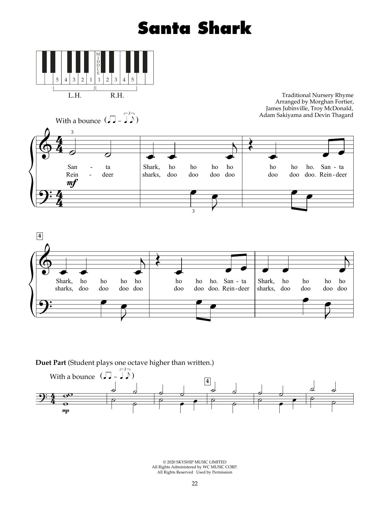 Traditional Nursery Rhyme Santa Shark Sheet Music Notes & Chords for 5-Finger Piano - Download or Print PDF