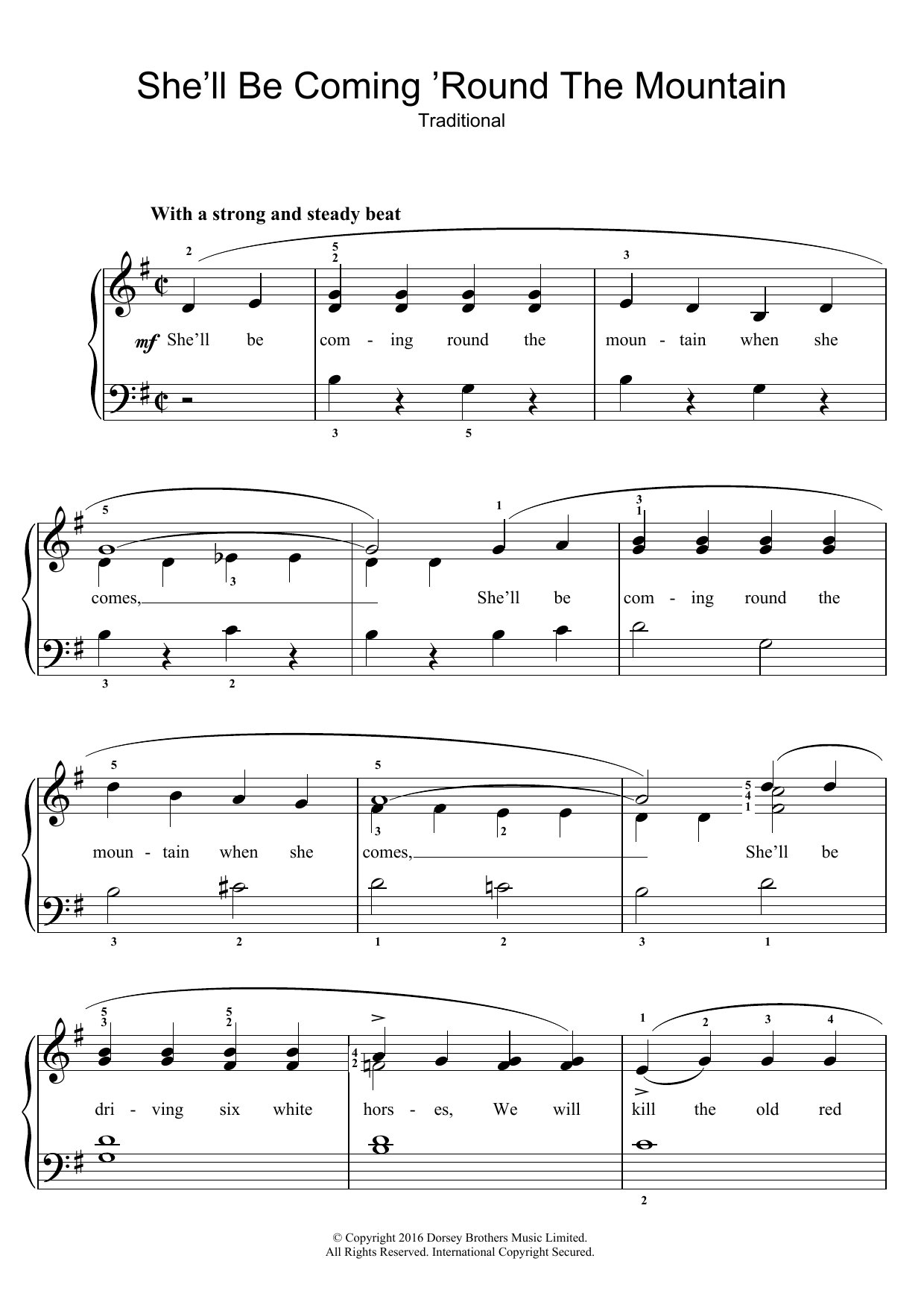 Traditional Nursery Rhyme She'll Be Coming 'Round The Mountain Sheet Music Notes & Chords for Easy Piano - Download or Print PDF