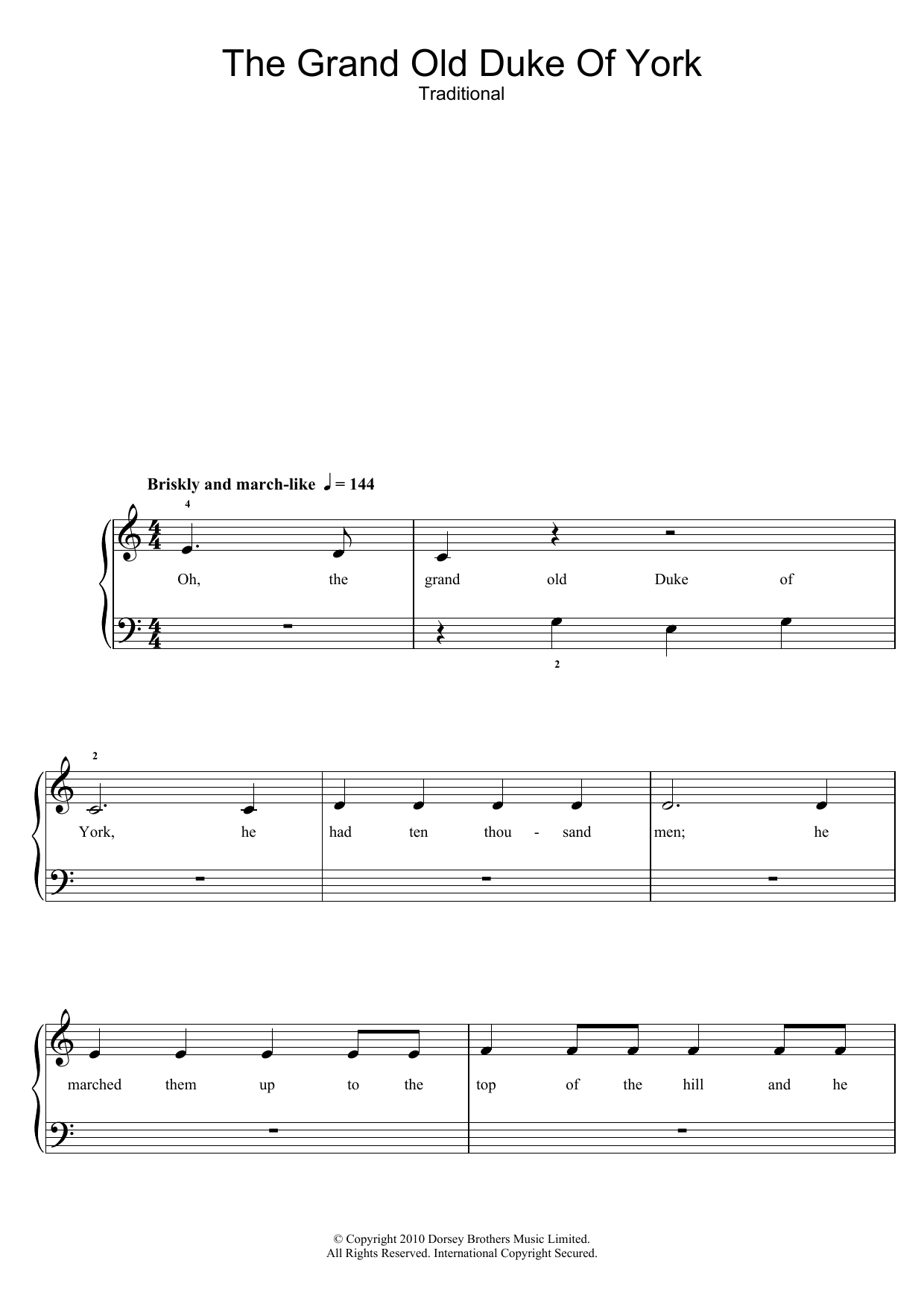 Traditional Nursery Rhyme The Grand Old Duke Of York Sheet Music Notes & Chords for 5-Finger Piano - Download or Print PDF