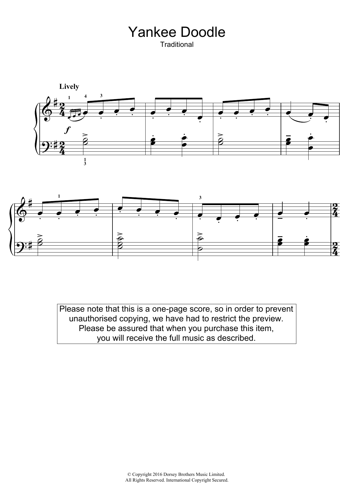 Traditional Nursery Rhyme Yankee Doodle Sheet Music Notes & Chords for Easy Piano - Download or Print PDF