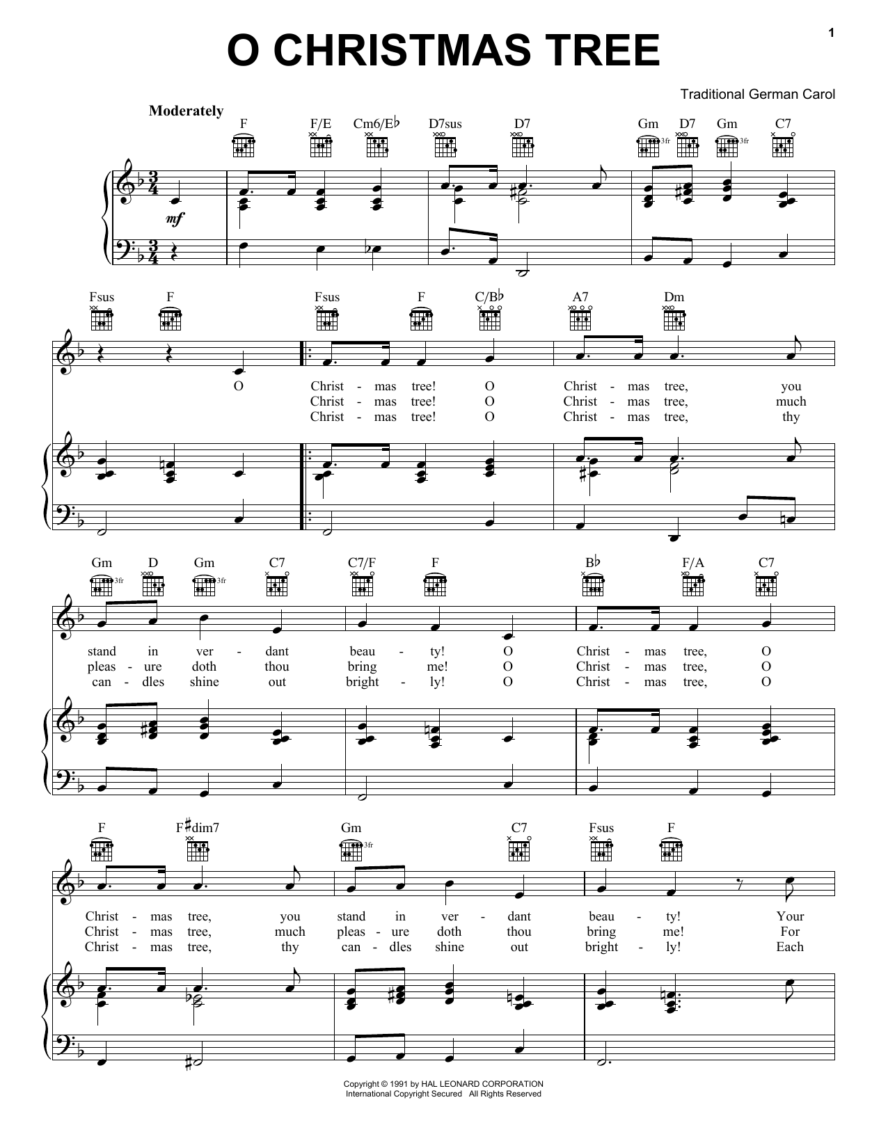 Christmas Carol O Christmas Tree Sheet Music Notes & Chords for Piano - Download or Print PDF