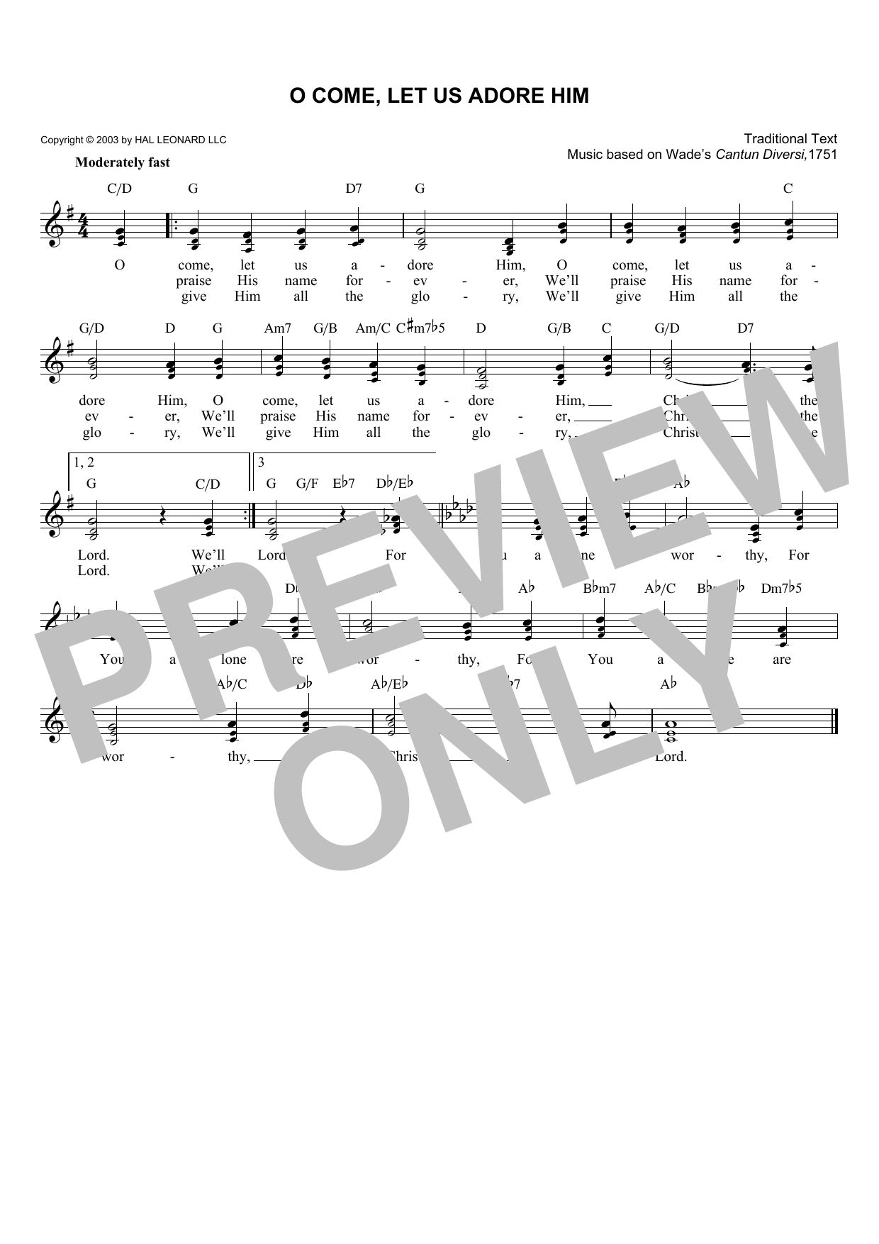 Traditional O Come, Let Us Adore Him Sheet Music Notes & Chords for Melody Line, Lyrics & Chords - Download or Print PDF