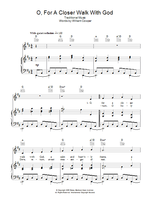 Traditional O, For A Closer Walk With God Sheet Music Notes & Chords for Piano, Vocal & Guitar (Right-Hand Melody) - Download or Print PDF