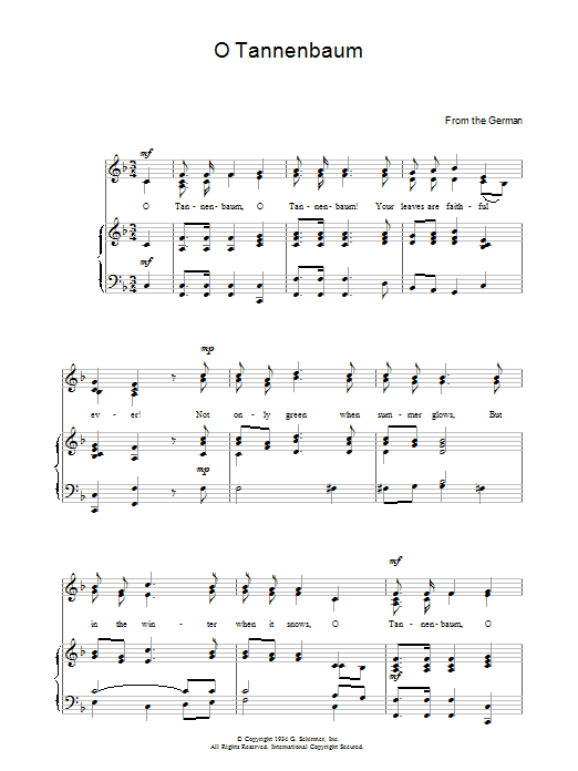 Christmas Carol O Christmas Tree (O Tannenbaum) Sheet Music Notes & Chords for Piano & Vocal - Download or Print PDF