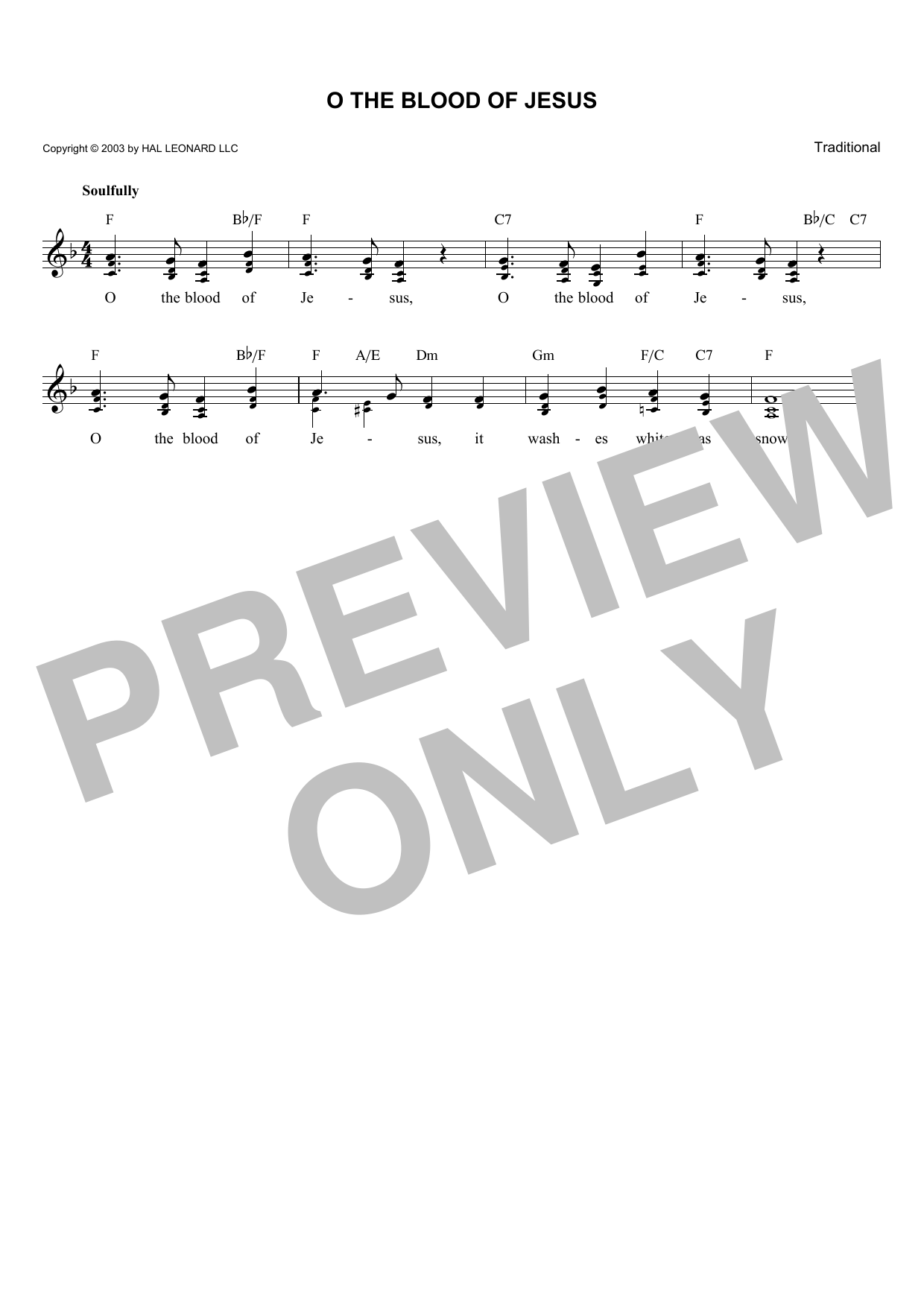 Traditional O The Blood Of Jesus Sheet Music Notes & Chords for Melody Line, Lyrics & Chords - Download or Print PDF