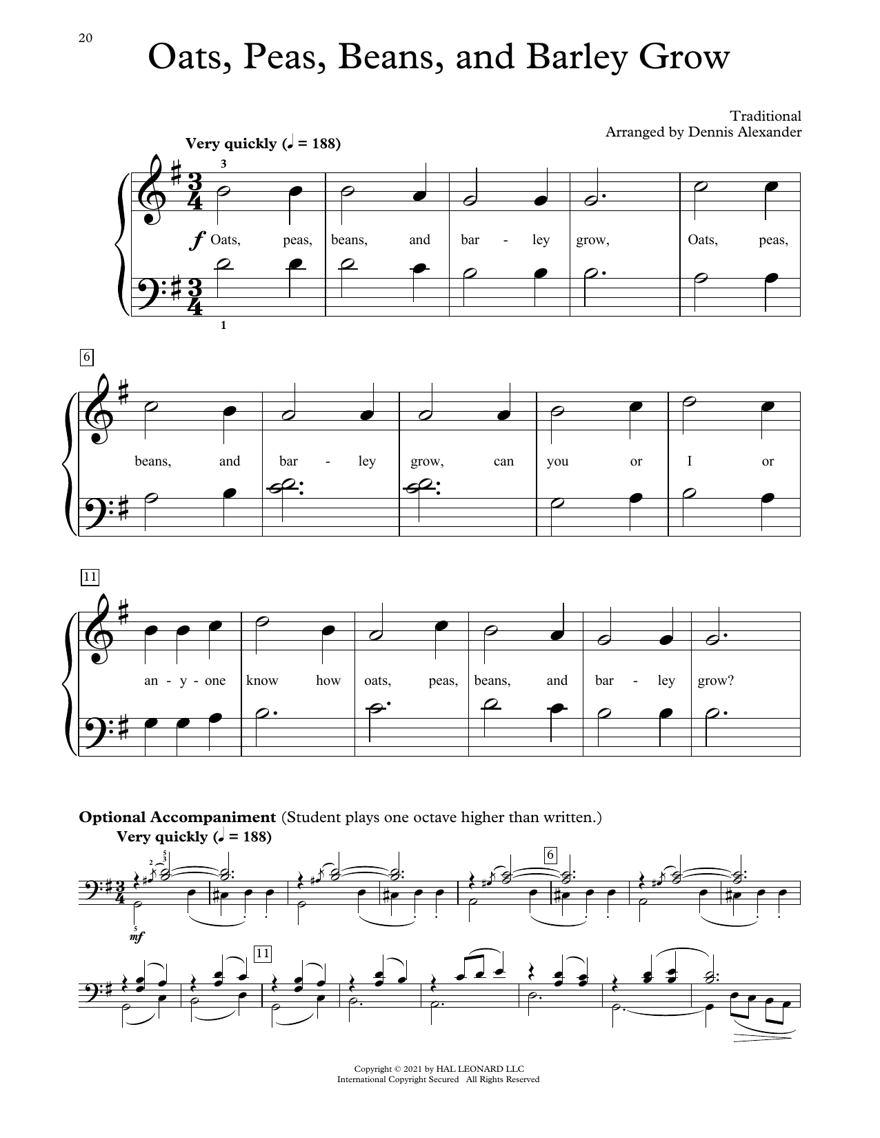 Traditional Oats, Peas, Beans And Barley Grow (arr. Dennis Alexander) Sheet Music Notes & Chords for Educational Piano - Download or Print PDF
