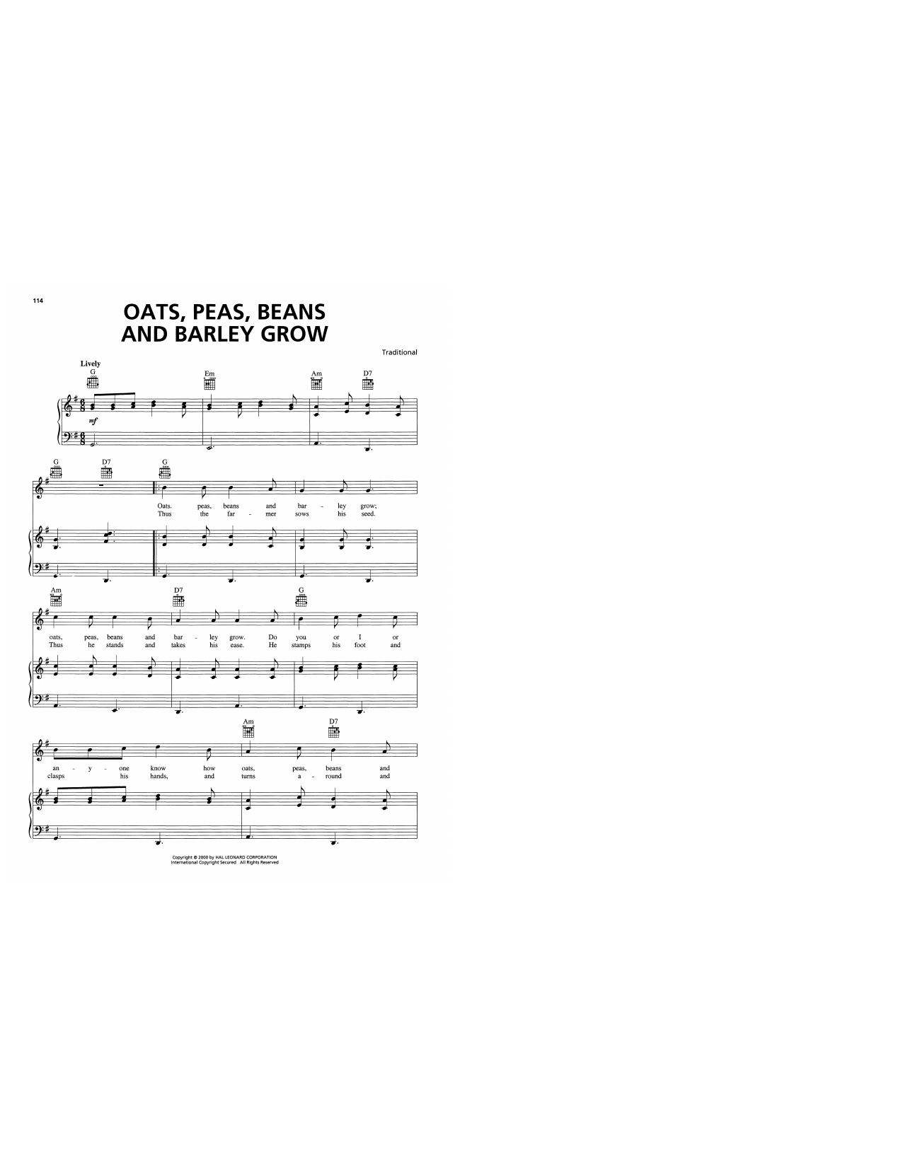 Traditional Oats, Peas, Beans And Barley Grow Sheet Music Notes & Chords for Piano, Vocal & Guitar Chords (Right-Hand Melody) - Download or Print PDF Traditional Oats, Peas, Beans And Barley Grow Sheet Music Notes & Chords for Piano, Vocal & Guitar Chords (Right-Hand Melody) - Download or Print PDF