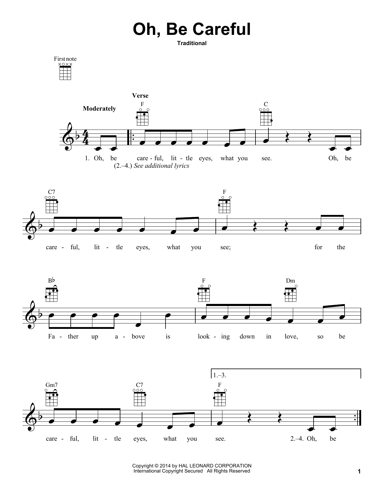 Traditional Oh, Be Careful Sheet Music Notes & Chords for Ukulele - Download or Print PDF