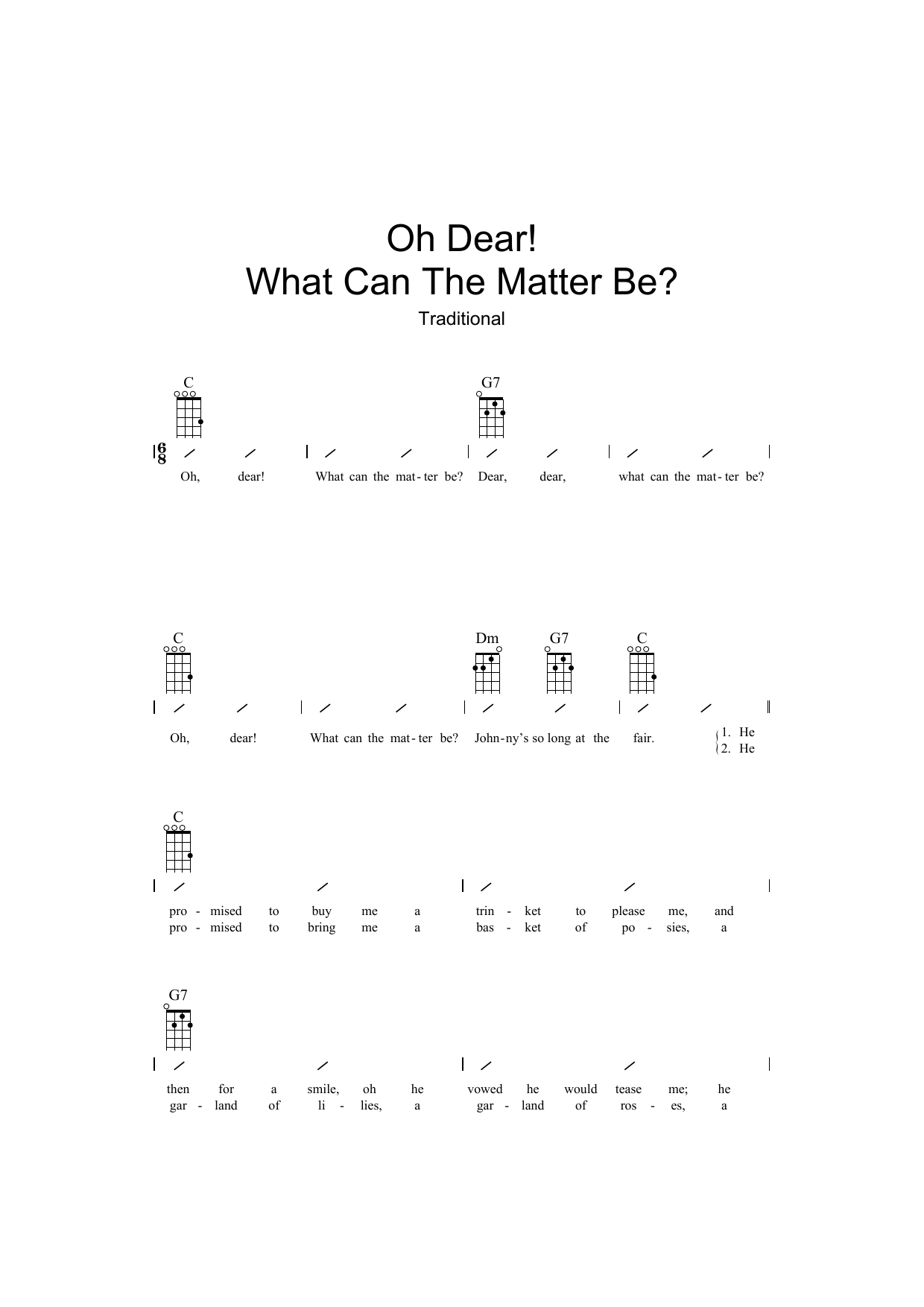 Traditional Oh Dear What Can The Matter Be? Sheet Music Notes & Chords for Melody Line, Lyrics & Chords - Download or Print PDF