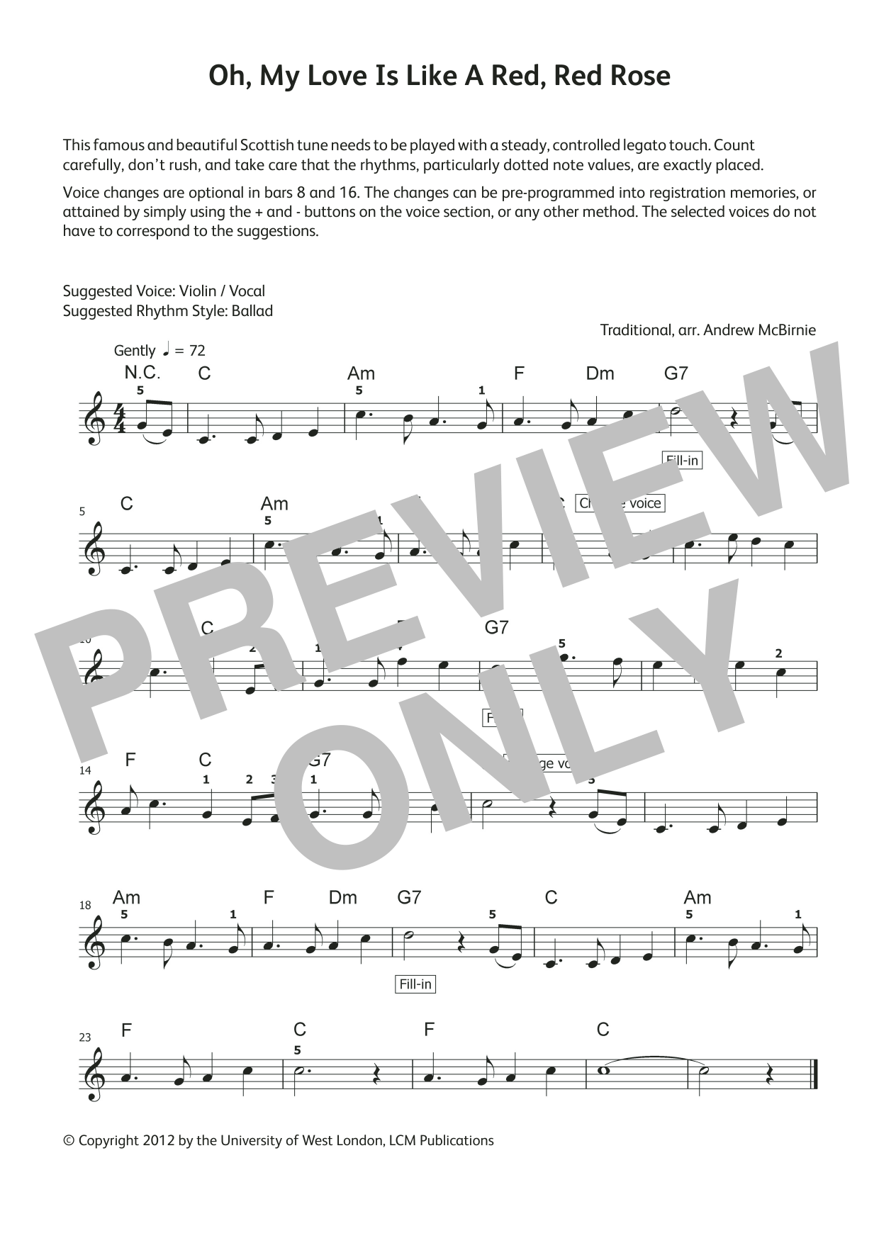 Traditional Oh, My Love is Like A Red Rose (from LCME Electronic Keyboard Grade 1 List A) Sheet Music Notes & Chords for Piano Solo - Download or Print PDF