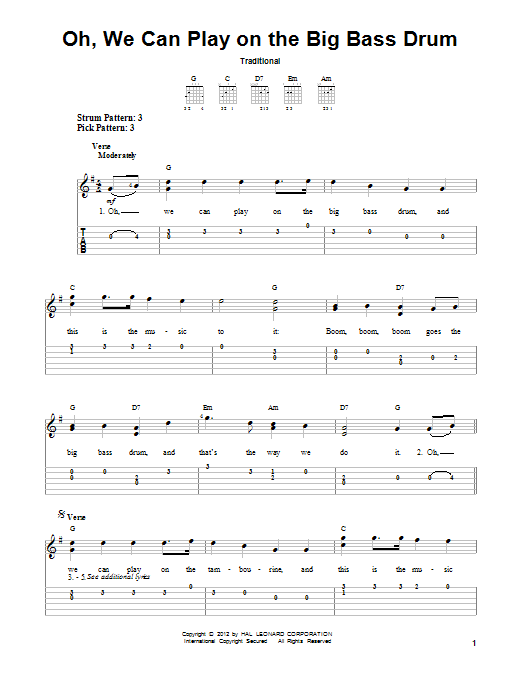 Traditional Oh, We Can Play On The Big Bass Drum Sheet Music Notes & Chords for Easy Guitar Tab - Download or Print PDF
