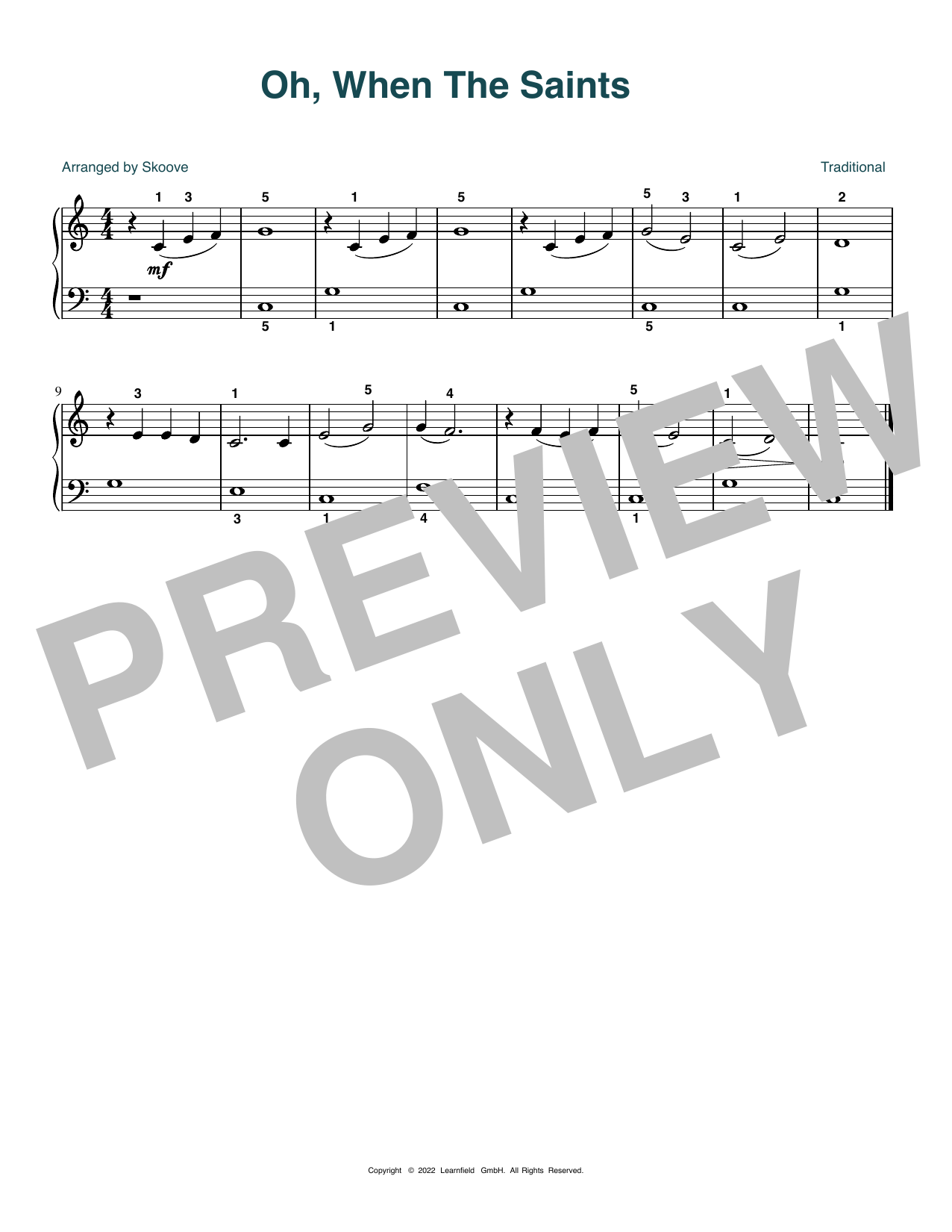 Traditional Oh, When The Saints (arr. Skoove) Sheet Music Notes & Chords for Beginner Piano (Abridged) - Download or Print PDF