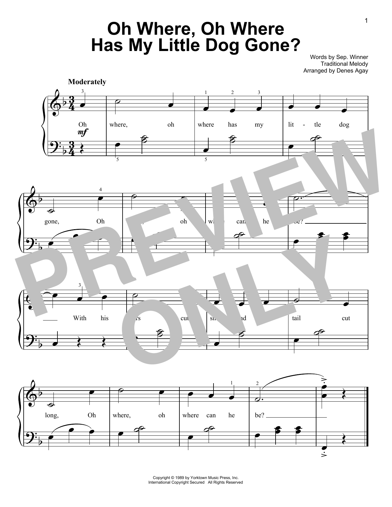 Traditional Oh Where, Oh Where Has My Little Dog Gone (arr. Denes Agay) Sheet Music Notes & Chords for Easy Piano - Download or Print PDF