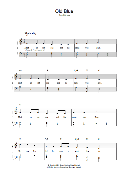 Traditional Old Blue Sheet Music Notes & Chords for Easy Guitar Tab - Download or Print PDF