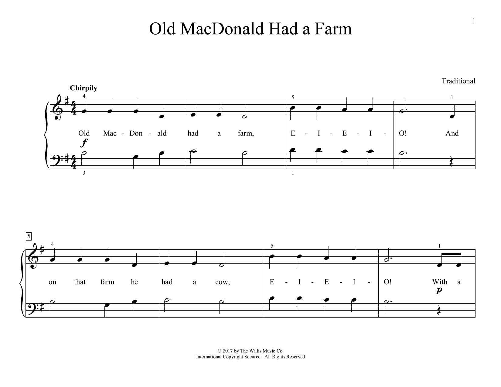 Traditional Old MacDonald Had A Farm (arr. Christopher Hussey) Sheet Music Notes & Chords for Educational Piano - Download or Print PDF