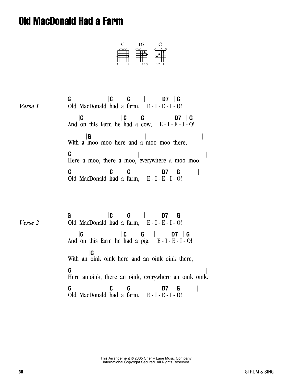 Traditional Old MacDonald Had A Farm Sheet Music Notes & Chords for Piano Chords/Lyrics - Download or Print PDF