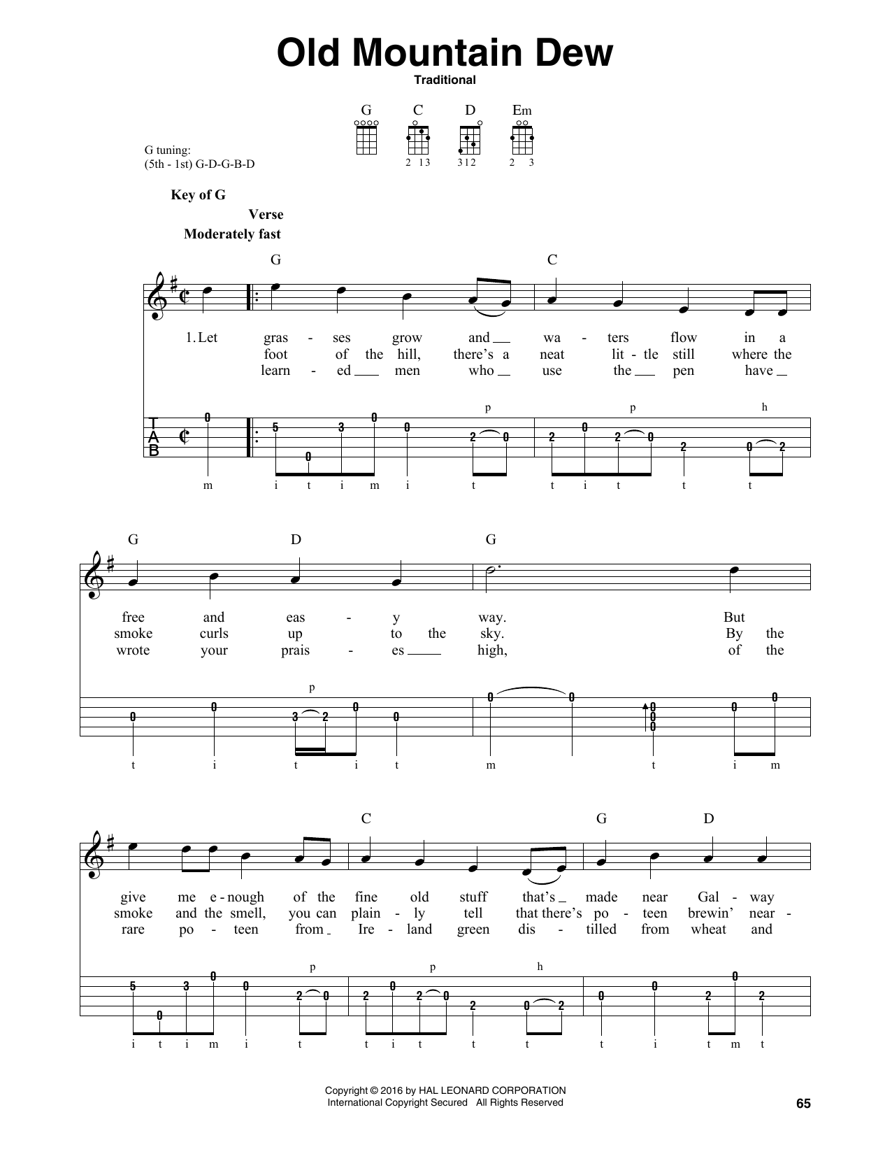 Traditional Old Mountain Dew Sheet Music Notes & Chords for Banjo - Download or Print PDF