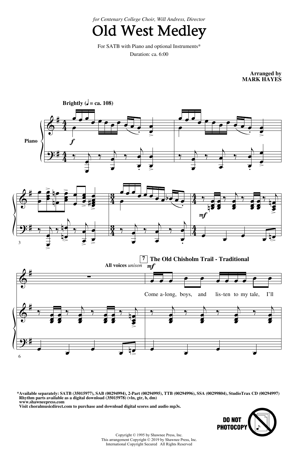 Traditional Old West Medley (arr. Mark Hayes) Sheet Music Notes & Chords for TTB Choir - Download or Print PDF