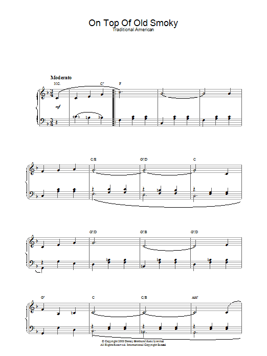 Traditional On Top Of Old Smoky Sheet Music Notes & Chords for Lyrics & Chords - Download or Print PDF