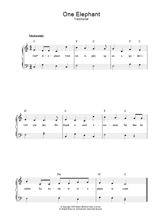 Traditional One Elephant Sheet Music Notes & Chords for Piano & Vocal - Download or Print PDF