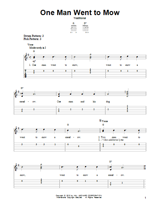 Traditional One Man Went To Mow Sheet Music Notes & Chords for Easy Guitar Tab - Download or Print PDF