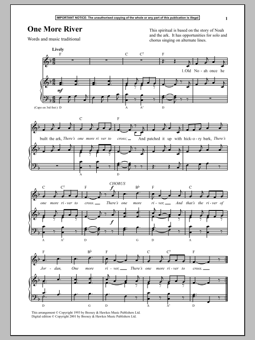 Traditional One More River Sheet Music Notes & Chords for Piano - Download or Print PDF