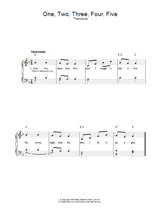 Traditional One Two Three Four Five Sheet Music Notes & Chords for Piano & Vocal - Download or Print PDF