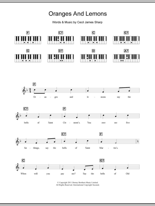 Traditional Oranges And Lemons Sheet Music Notes & Chords for Keyboard - Download or Print PDF