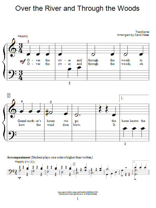 Traditional Over The River And Through The Woods Sheet Music Notes & Chords for SPREP - Download or Print PDF