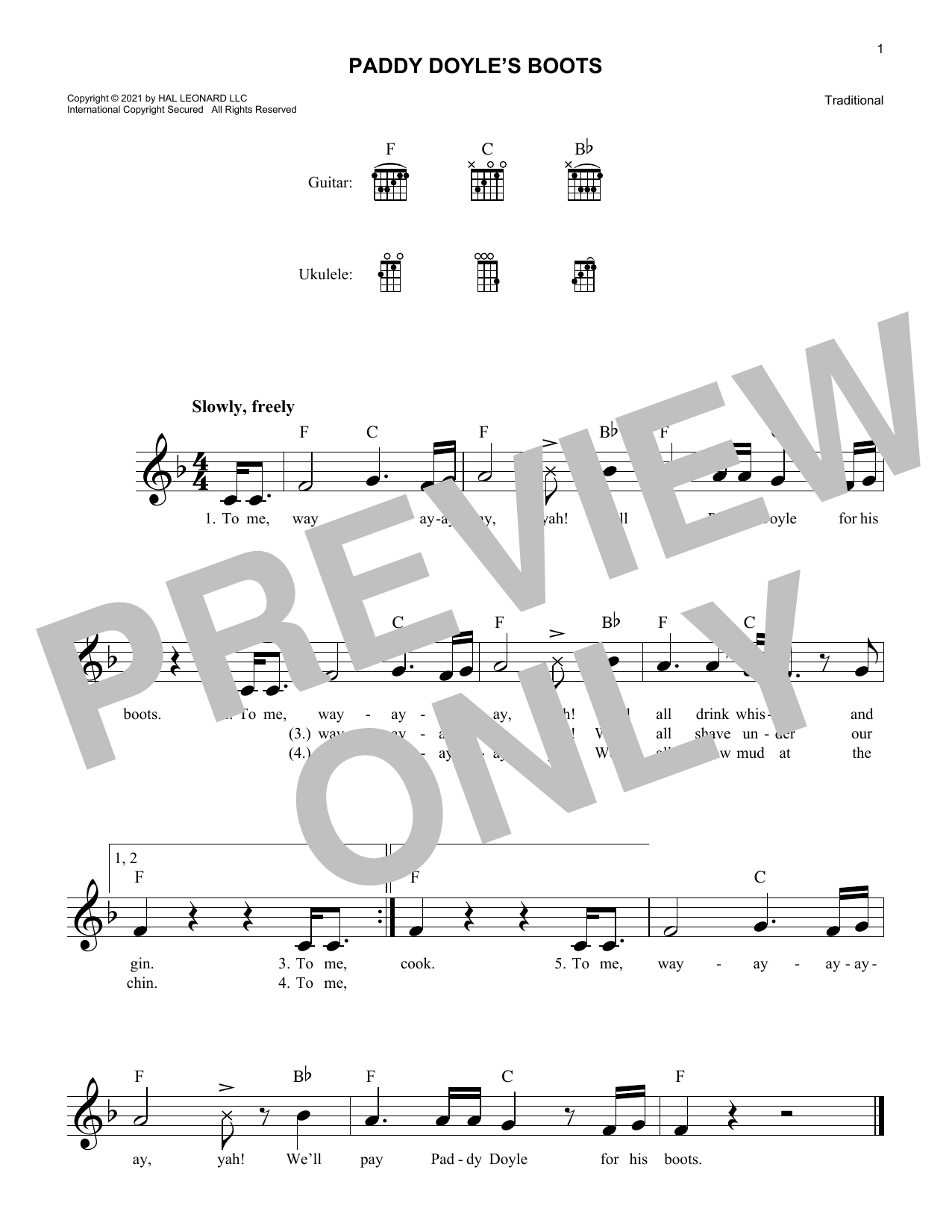Traditional Paddy Doyle's Boots Sheet Music Notes & Chords for Lead Sheet / Fake Book - Download or Print PDF
