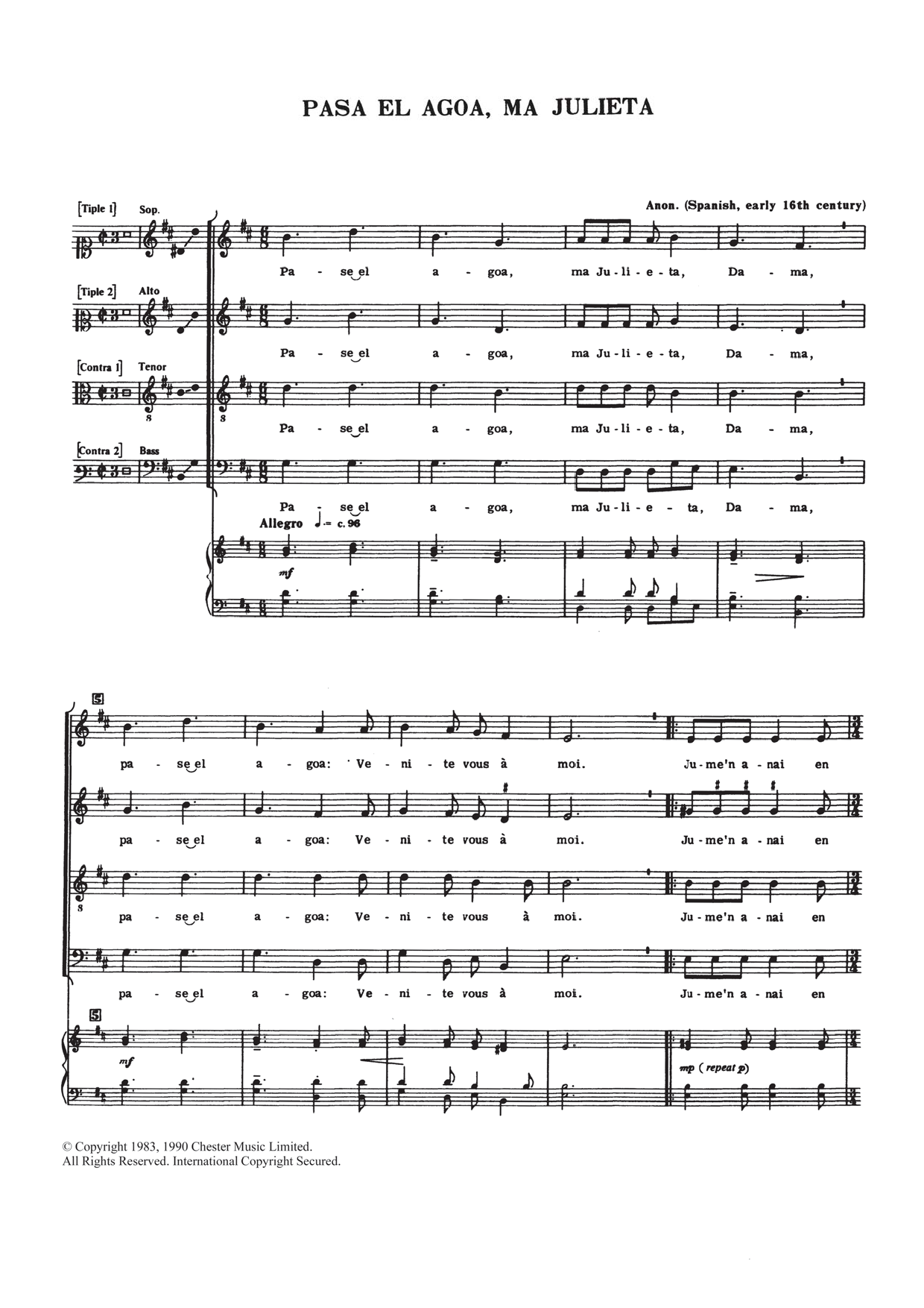 Traditional Pase El Agoa, Ma Julieta Sheet Music Notes & Chords for Choir - Download or Print PDF