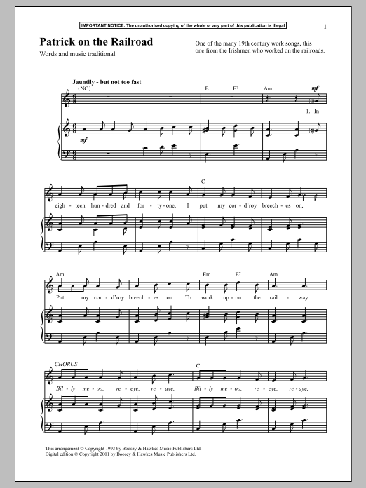 Traditional Patrick On The Railroad Sheet Music Notes & Chords for Piano - Download or Print PDF